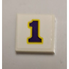 LEGO White Tile 2 x 2 with Dark Purple Number 1 Sticker with Groove (3068)