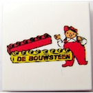 LEGO White Tile 2 x 2 with De Bouwsteen Logo with Groove (3068)
