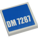 LEGO White Tile 2 x 2 with 'DM 7287' Sticker with Groove (3068)