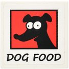 LEGO White Tile 2 x 2 with 'DOG FOOD' Sticker with Groove (3068)