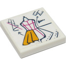 LEGO White Tile 2 x 2 with Dress Sketch Pattern Sticker with Groove (3068)