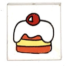 LEGO White Tile 2 x 2 with Fabuland Cake with Cherry with Groove (3068)