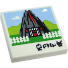 LEGO White Tile 2 x 2 with Garmaddon Volcano Home and White Fence with Groove (3068)