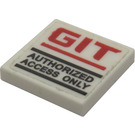 LEGO White Tile 2 x 2 with 'GIT' and 'AUTHORIZED ACCESS ONLY' Sticker with Groove (3068)