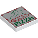 LEGO White Tile 2 x 2 with Green and Red Pizza Box Decoration with Groove (3068 / 18325)