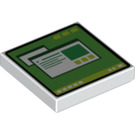 LEGO White Tile 2 x 2 with Green Computer Screen with Groove (3068 / 73765)
