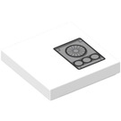 LEGO White Tile 2 x 2 with Grey Fan Unit Sticker with Groove (3068)