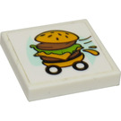LEGO White Tile 2 x 2 with Hamburger on Wheels Sticker with Groove (3068)