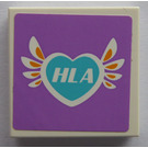 LEGO White Tile 2 x 2 with heart with wings and  'HLA' Sticker with Groove (3068)