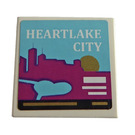 LEGO White Tile 2 x 2 with "HEARTLAKE  CITY" From set 41106 Sticker with Groove (3068)