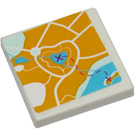 LEGO White Tile 2 x 2 with Heartlake City Map Sticker with Groove (3068)