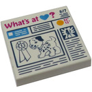 LEGO Hvit Tile 2 x 2 med Heartlake Newspaper - What's At (Hjerte)? med Rille (3068 / 21220)