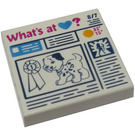 LEGO White Tile 2 x 2 with Heartlake Newspaper - What's At (Heart)? with Groove (3068 / 21220)