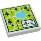 LEGO White Tile 2 x 2 with Heartlake Park Map with Groove (3068)