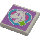 LEGO White Tile 2 x 2 with Horse in Heart Sticker with Groove (3068)
