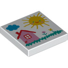 LEGO White Tile 2 x 2 with House drawing with Groove (3068 / 98484)
