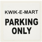 LEGO White Tile 2 x 2 with 'KWIK-E-MART PARKING ONLY' Sticker with Groove (3068)