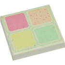 LEGO White Tile 2 x 2 with Light Yellow, Light Green, Medium Dark Pink and Light Salmon Squares Pattern with Groove