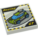 LEGO blanc Tuile 2 x 2 avec Lime Auto et "Racing" "GT" avec rainure (3068 / 36922)