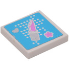 LEGO White Tile 2 x 2 with Lipstick, Heart & Flower Sticker with Groove (3068)