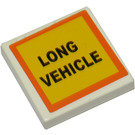 LEGO White Tile 2 x 2 with "LONG VEHICLE" Sticker with Groove (3068)