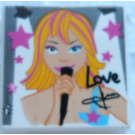 LEGO White Tile 2 x 2 with 'Love' and Female Singer with Groove (3068 / 48434)