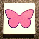 LEGO White Tile 2 x 2 with Magenta Butterfly with Groove (3068)