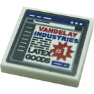 LEGO Weiß Fliese 2 x 2 mit Monitor, 'VANDELAY INDUSTRIES', 'LATEX GOODS', und Number 1 Aufkleber mit Nut (3068)