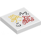 LEGO White Tile 2 x 2 with Monkie Kid and Demon Bull King Drawing Sticker with Groove (3068)