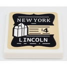 LEGO White Tile 2 x 2 with 'NEW YORK LINCOLN' Sticker with Groove (3068)
