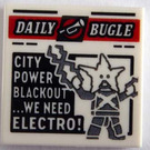 LEGO White Tile 2 x 2 with Newspaper 'DAILY BUGLE' and 'CITY POWER BLACKOUT...WE NEED ELECTRO!' with Groove (3068)
