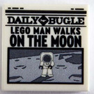 LEGO Weiß Fliese 2 x 2 mit Newspaper 'DAILY BUGLE' und 'LEGO MAN WALKS auf THE MOON' mit Nut (3068)