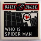 LEGO Hvit Tile 2 x 2 med Newspaper 'DAILY BUGLE' og 'WHO IS SPIDER-Mann' med Rille (3068)