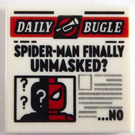 LEGO Hvit Tile 2 x 2 med Newspaper 'DAILY BUGLE', 'SPIDER-Mann FINALLY UNMASKED?' og '...NO' '' med Rille (3068)