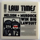 LEGO Hvit Tile 2 x 2 med Newspaper 'LAW TIMES' og 'NELSON + MURDOCK WIN Stor LAWSUIT' med Rille (3068)