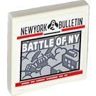 LEGO White Tile 2 x 2 with ‘NEWYORK BULLETIN’, ‘BATTLE OF NY’ Sticker with Groove (3068)