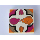 LEGO White Tile 2 x 2 with Orange Fish And Dark Pink Bird Pattern with Groove (3068)