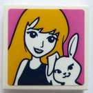 LEGO Wit Tegel 2 x 2 met Photo of een Girl met een Bunny Sticker met groef (3068)