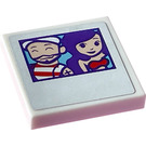 LEGO White Tile 2 x 2 with Picture of a couple Sticker with Groove (3068)