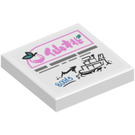 LEGO White Tile 2 x 2 with Pink Peach Ad and ‘80013’ Secret HQ Drawing Sticker with Groove (3068)