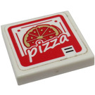 LEGO White Tile 2 x 2 with Pizza Box Pattern Sticker with Groove (3068)