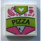 LEGO Wit Tegel 2 x 2 met Pizza Doos Sticker met groef (3068)