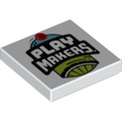 LEGO Wit Tegel 2 x 2 met Play Makers logo met groef (3068 / 69937)