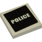 LEGO White Tile 2 x 2 with 'POLICE', Black Background Sticker with Groove (3068)