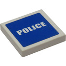 LEGO Wit Tegel 2 x 2 met Politie Sticker met groef (3068)