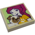 LEGO Wit Tegel 2 x 2 met Portrait of Female met Hond Sticker met groef (3068)