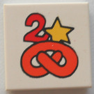 LEGO Wit Tegel 2 x 2 met Pretzel, Star en Number "2" met groef (3068)