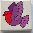 LEGO White Tile 2 x 2 with Purple and Red Bird with Groove (3068)