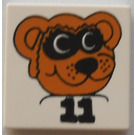 LEGO Wit Tegel 2 x 2 met Raccoon en "11" met groef (3068)