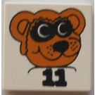 LEGO White Tile 2 x 2 with Raccoon and "11" with Groove (3068)